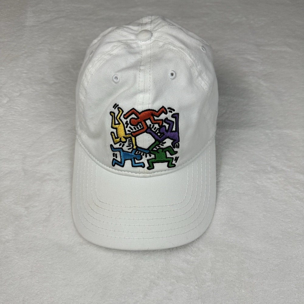 Keith Haring Cap Embroidered Dancing Rainbow  People Strapback Hat Cotton White‎
